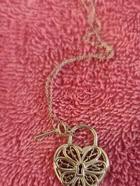 Tiffany & Co. Stearling Silver  Heart Padlock Necklace with Key Charm